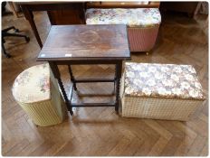 An old oak rectangular top side table with moulded edge, on turned spiral supports, together with an