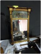 Nineteenth century small mirror, gilt Adams style surround, with a glass painted panel showing