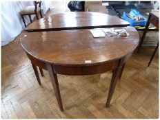 George III mahogany D-end dining table, with reeded edge, two leaves, on square tapering legs,