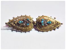 Victorian gold coloured metal, turquoise and seedpearl brooch
