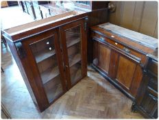 Late Victorian walnut glazed bookcase, with adjustable shelves, frieze drawer below with pair