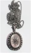 Victorian silver locket, with beaded border and star-shaped lozenge, on chain necklace, 1.2oz
