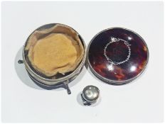 George V silver and tortoiseshell jewellery box, inlaid tortoiseshell hinged cover, on pad feet,