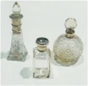 Three silver-mounted glass scent bottles, various, (3)