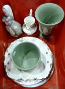 Wedgwood green jasperware vase and other decorative items (1 box)