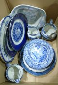 Quantity blue and white pottery to include:- jugs, plates, etc (1 box)