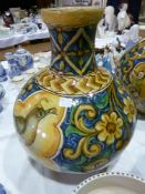 19th century Italian maiolica vase, circular cylindrical neck to bulbous body, blue ground with