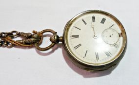 Silver pocket watch, with silver chain (af)