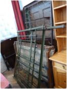 Victorian iron and brass double bed with folding sprung base, bed irons etc, 140cm wide together