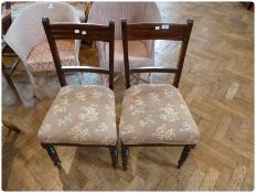 Pair late Victorian occasional chair, with reeded supports, upholstered stuff-over seats, on ring-