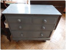 Victorian painted pine chest of two short and two long graduated drawers on bun feet, 91cm wide