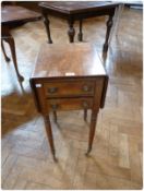 Late Georgian mahogany drop-flap work table, with two frieze drawers opposed by dummies, on ring-