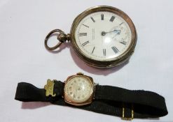 Lady's 9ct wristwatch and gentleman's silver pocket watch, with enamel dial and subsidiary seconds