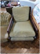 Mahogany framed Bergere armchair, with canework back and side panels, with upholstered seat and