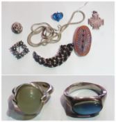 Quantity stone set silver rings, brooches, necklaces including:- Victorian gold coloured metal and