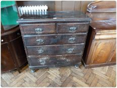 Late Victorian stained pine chest of two short and three long graduated drawers on turned feet,