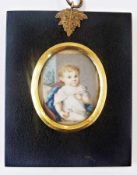 Portrait miniature on ivory
Portrait of a child holding a fruit, ebony and gilt metal frame, 2.5 x