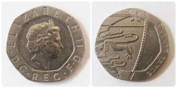 Sterling British 20 pence piece, undated