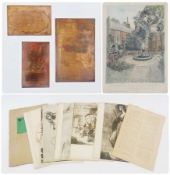 Selection of engravings on copper, a coloured etching after W. Edwin Law and a selection of