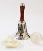 Chromium plated metal and turned wood cocktail shaker, in the form of a large handbell, Crown