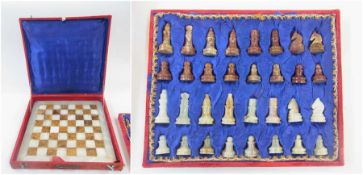 Onyx cased chess set, with onyx board, in red velvet case