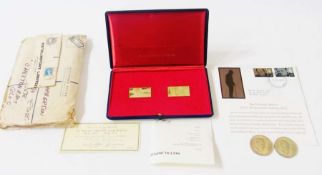 Replica in 18ct gold of the stamps commemorating Sir Winston Churchill, 36.3g approx.