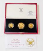1986 United Kingdom gold proof set, No 00275, in original box with certificate of authenticity