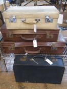 Two leather-covered suitcases and two other vintage suitcases (4)