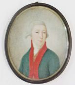 Portrait miniature
Probably Russian
Half-length portrait of a gentleman in red and green coat,