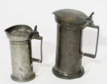 Two nineteenth century continental measures, litre and demi-litre, both cylindrical with flattened