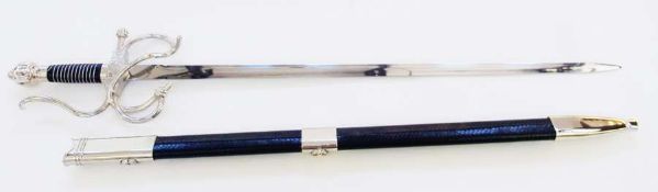 Modern sword with leather covered scabbard, length 99 cm