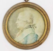 Russian miniature on paper 
Eighteenth century school 
Head and shoulders profile portrait, an