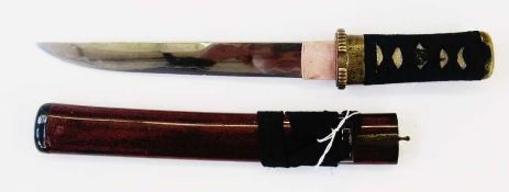 Mid 20th Century Japanese Tanto dagger, fish skin and cord bound handle with lacquer, length 37 cm