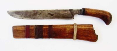 Early Japanese dagger with wooden handle and scabbard, length 39cm