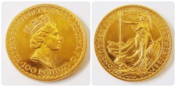 Gold Elizabeth II Â£100 coin, dated 1987
