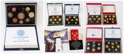 Falkland Island 1987 proof base metal sets, New Zealand 1990 proof coin collection, 2000 Â£5 coin,