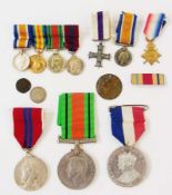 WWII defence medal, Elizabeth II coronation medal, George VI coronation medal, seven miniature WWI