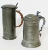 Art Nouveau English pewter covered jug, with raised stylised floral decoration cane covered-handle