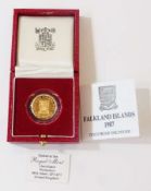Falkland Island 1987 gold proof Â£1 with original presentation and related ephemera
