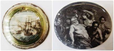 Nineteenth century maritime miniature on ivory
"Duncan's Victory", a sea battle, circular (af) and