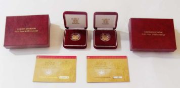 Two 2002 United Kingdom gold proof half sovereigns, both boxed with certificates of authenticity, No