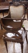 Nineteenth century Anglo/Indian exotic hardwood child's high chair/table chair, with floral carved