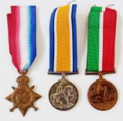 WWI medal group of three, mercantile medal named "David.A.Gilbertson-Pritchard", war and 1914-15