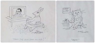 Original 1980s pen and ink cartoon sketches for Private Eye
Robert Thompson
"Bonjour"
And another