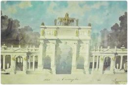 Colourprint 
"Arc de Triomphe" and 
Oil on board
African scene with figures, signed indistinctly and