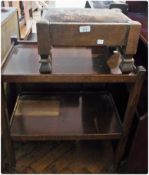 Modern oak two-tier trolley, on castors together with a stool (2)