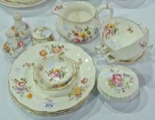 Royal Crown Derby floral and gilt part service, including salt and pepper, jug, and other items (