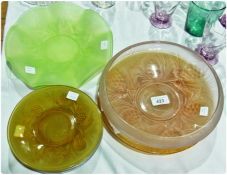 Selection of Jobling glassware, including bowls, sundry side plates in various colours with pine and
