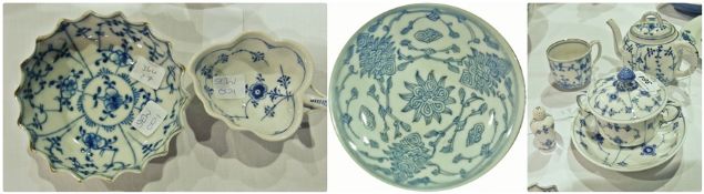 Set of six Chinese Ching dynasty plates, with underglaze blue lotus blossom decoration, 15cm