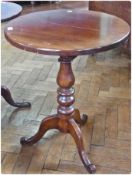 19th century mahogany snaptop tripod occasional table on baluster and ring turn column, scroll